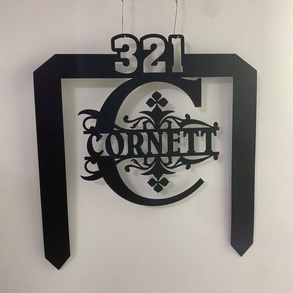 Custom Last Name Monogram Split Letter Metal Stake, Personalized Family Name And Address Number Yard Stake Sign, House Number Metal Garden Stake