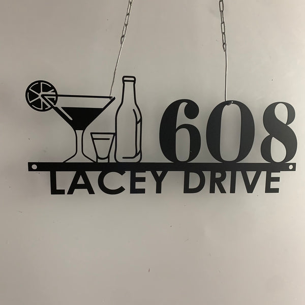 Personalized Wine Cocktail Bar Metal Address Sign, Custom Cocktail Metal Bar Sign, Patio Pool Bar Drink Metal Sign, Home Bar Sign, Mancave Sign