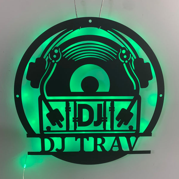 Custom Music Turntable Record Metal Wall Art Led Lights, Personalized Disc Jockey Metal Name Sign Decor, Dj Lover Sign, Music Studio Metal Wall Sign