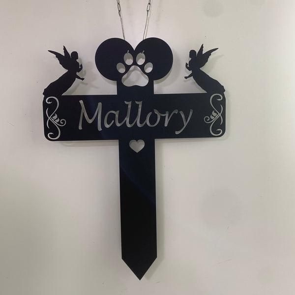 Personalized Paw Prints Cross Memorial Metal Stake, Dog Loss Metal Garden Stakes, Pet Loss Metal Yard Sign, Dog Grave Markers, Dog Sympathy Sign