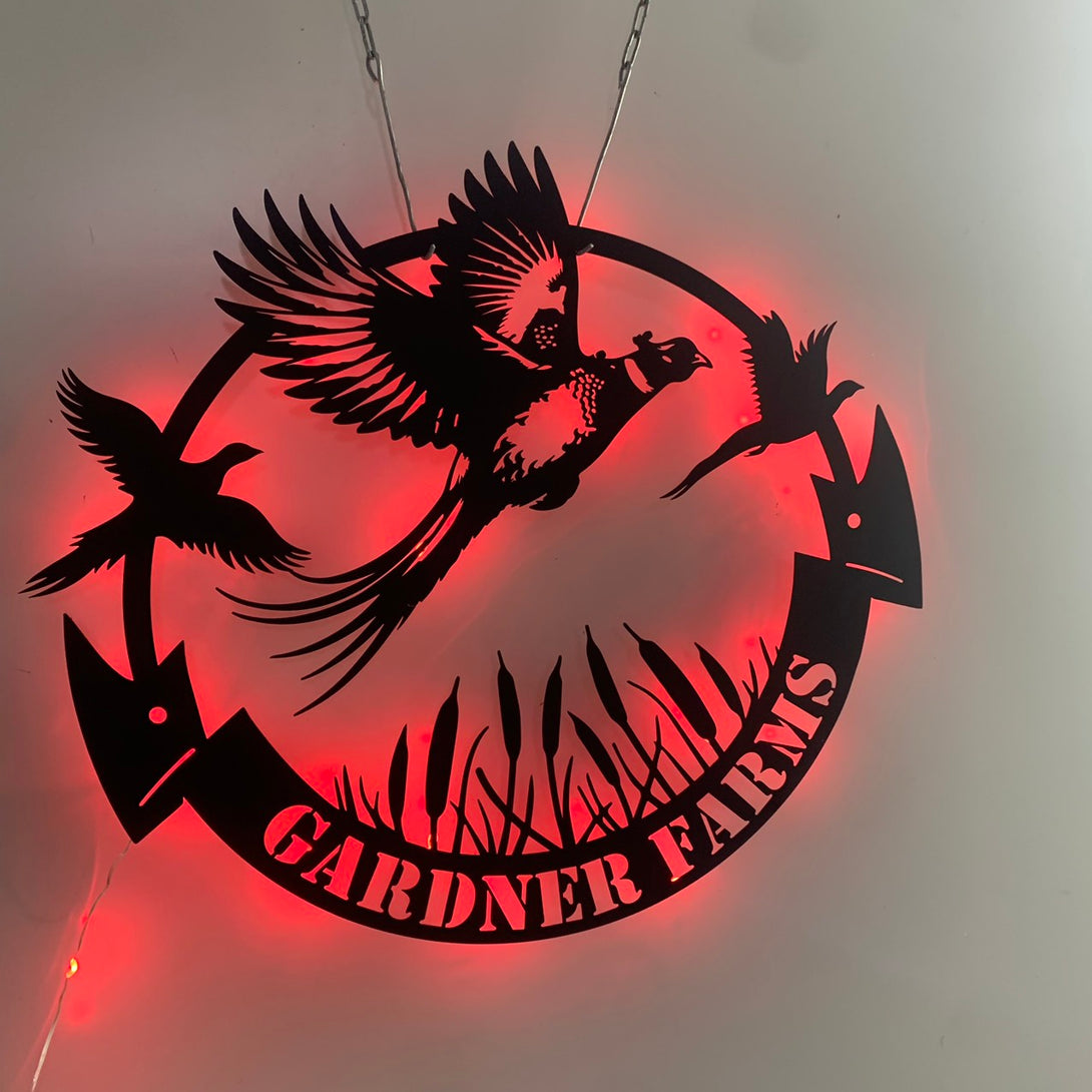 Personalized Pheasants Hunting Metal Sign Led Lights, Custom Outdoor Bird Hunting Cabin Lodge Metal Wall Decor, Hounds And Hunter Metal Wall Art