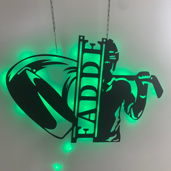Custom Hockey Player Metal Wall Art With Led Lights, Personalized Hockey Player Metal Name Sign, Ice Hockey Jersey Kids Room Metal Wall Sign Decor