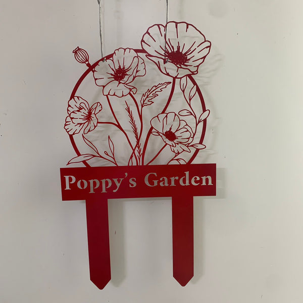 Custom Poppy Flowers Garden Sign With Stake, Metal Poppy Garden Sign, Personalized Gardener Metal Name Sign, Gardening Metal Stake, Yard Sign Decor