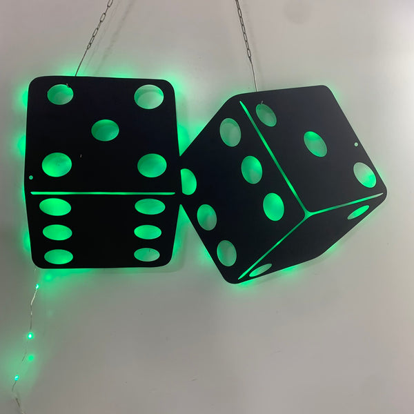 Game Dice Metal Wall Art With Led Lights, Casino Dice Metal Sign, Game Dice Metal Sign Decor For Room, Game Dice Casino Metal Home Decor