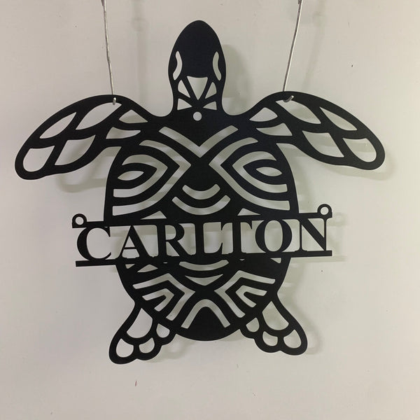 Custom Tribal Sea Turtle Metal Wall Art, Personalized Turtle Metal Name Sign, Sea Turtle Monogram Metal Wall Sign, Turtle Tattoo Art Metal Beach Sign
