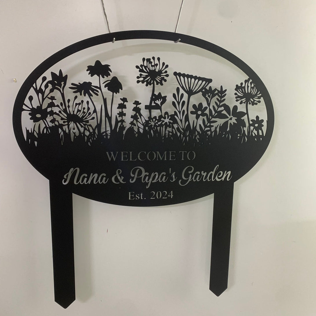 Custom Flower Garden Metal Stake, Personalized Name Gardener Metal Yard Sign, Welcome Garden Metal Sign With Stake, Gardening Metal Outdoor Stake