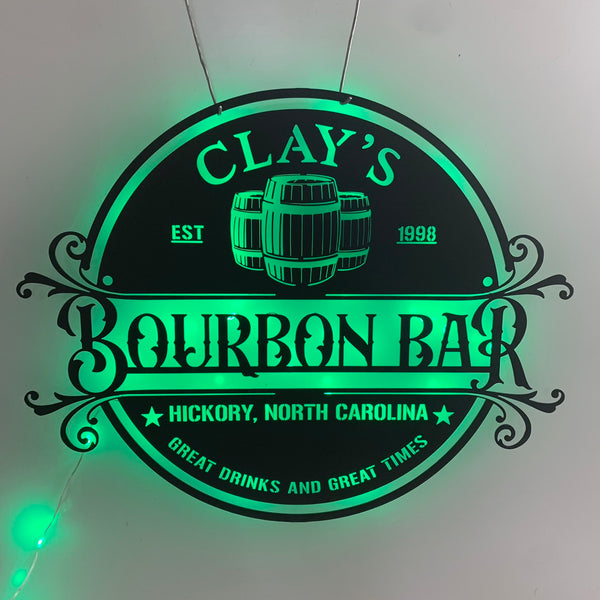Custom Bourbon Bar Metal Wall Art With Led Light, Personalized Wine Bar Cocktail Drinking Name Metal Sign, Home Pub Gin Bar Led Metal Decor