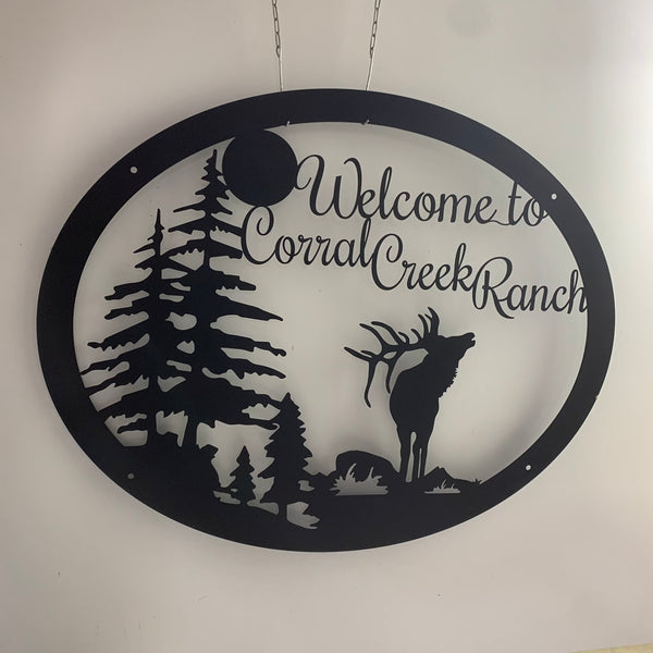 Custom Forest Mountain Elk Ranch Metal Sign, Personalized Wildlife Elk Metal Wall Art, Outdoor Metal Elk Sign, Elk Hunting Cabin Metal Wall Sign Decor