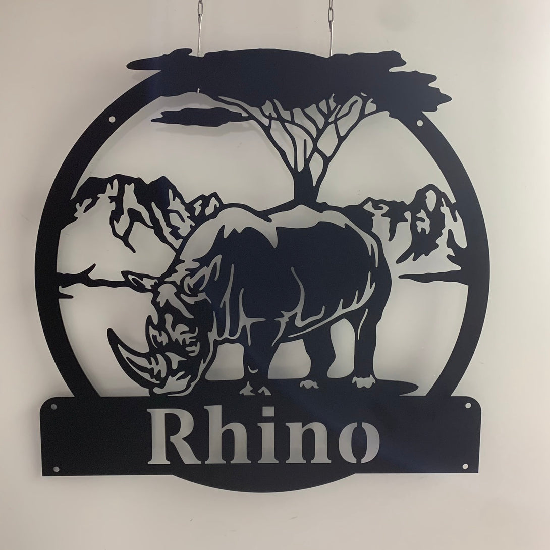 Custom Rhinoceros Metal Wall Art With Name, Personalized Rhinoceros Metal Name Sign, Rhinoceros Metal Wall Hanging Home Decor, Custom Rhino Metal Sign