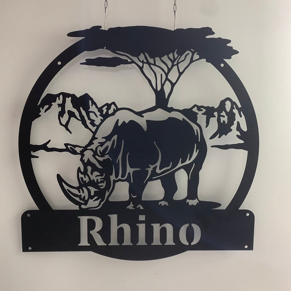 Custom Rhinoceros Metal Wall Art With Name, Personalized Rhinoceros Metal Name Sign, Rhinoceros Metal Wall Hanging Home Decor, Custom Rhino Metal Sign