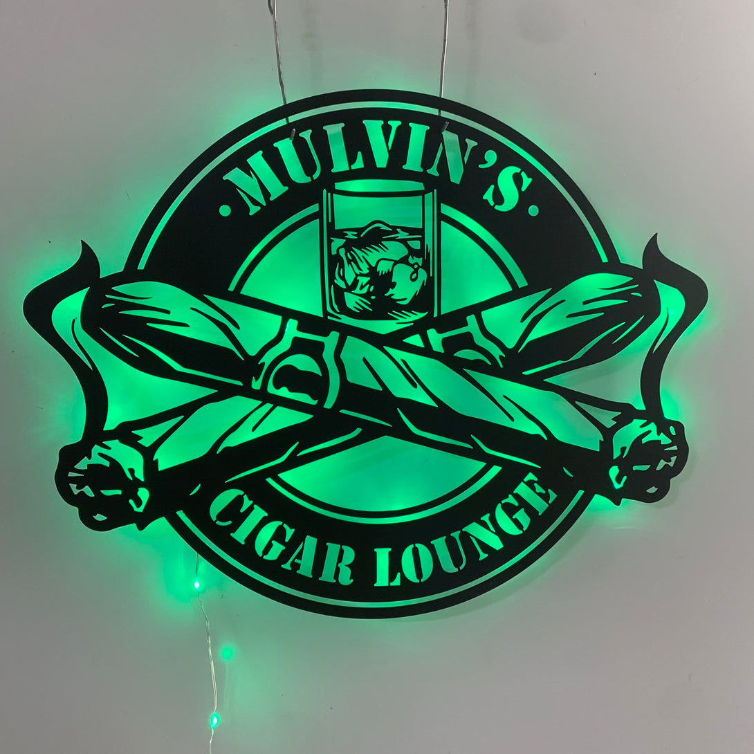 Personalized Name Cigar Lounge Metal Sign Led Light, Cigar Smoking Metal Wall Art With Custom Name, Cigar Home Bar Pub Man Cave Metal Wall Sign Decor