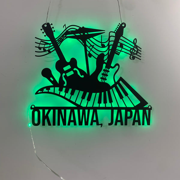 Personalized Musical Instruments Metal Wall Art Led Lights, Music Guitar Piano Keyboard Metal Sign, Custom Music Room Monogram Metal Name Sign