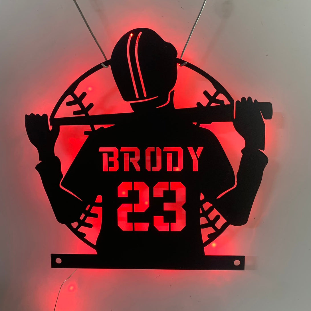 Custom Baseball Metal Wall Art Led Lights, Personalized Softball Player Metal Name Sign, Baseball Metal Sign With Name, Baseball Lover Metal Wall Sign