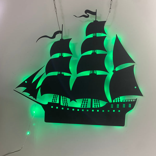 Personalized Pirate Ship Metal Sign With Led Lights, Sailing Ship Metal Sign, Pirate Ship Metal Wall Art, Ocean Cruise Boat Crew Metal Wall Sign Decor