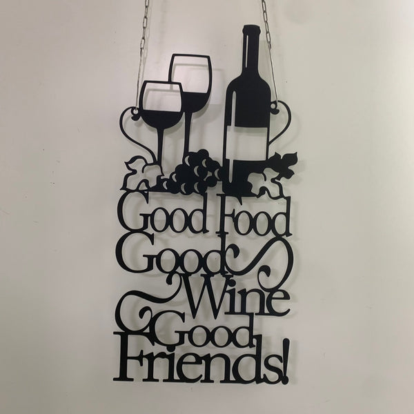 Good Food Good Wine Good Friends Metal Sign, Grapes Wine Bar Kitchen Metal Wall Art Decor, Wine Dining Room Metal Decor, Wine Metal Wall Art