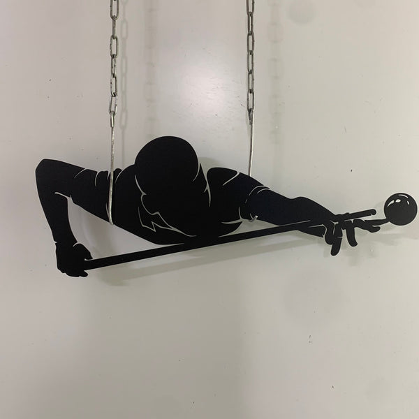 Man Playing Billiards Metal Wall Art, Snooker Player Metal Sign, Billiards Club Metal Wall Hanging Decor, Billiards Game Zone Man Cave Metal Sign