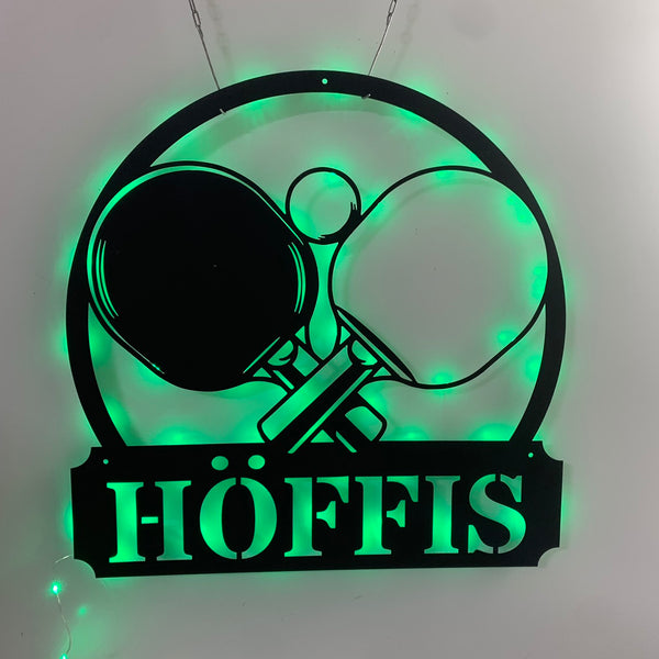 Custom Table Tennis Metal Wall Art With Led Lights, Personalized Table Tennis Player Metal Name Sign Room Decor, Ping Pong Paddle Metal Sign