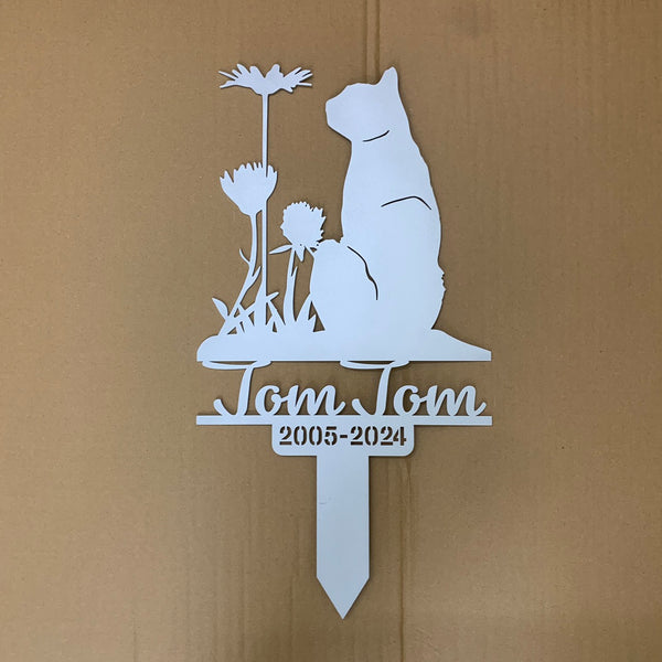 Custom Cat Memorial Garden Stake, Flower Cat Garden Stake With Custom Name, Personalized Cat Name Metal Yard Sign, Metal Cat Memorial Garden Sign