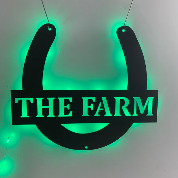 Custom Horseshoe Metal Wall Art Led Lights, Personalized Horseshoe Metal Sign With Name, Horse Farm Ranch Front Door Metal Wall Sign Decor