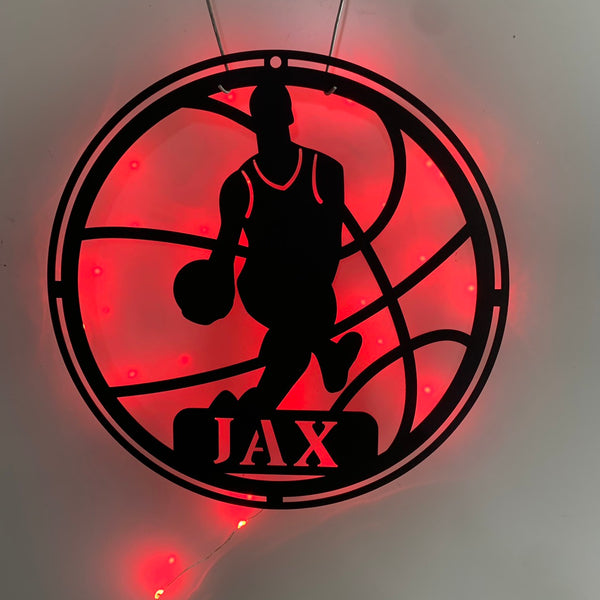 Custom Man Basketball Metal Wall Art With Led Lights, Personalized Name Basketball Player Metal Sign, Basketball Sport Metal Wall Led Sign Decor