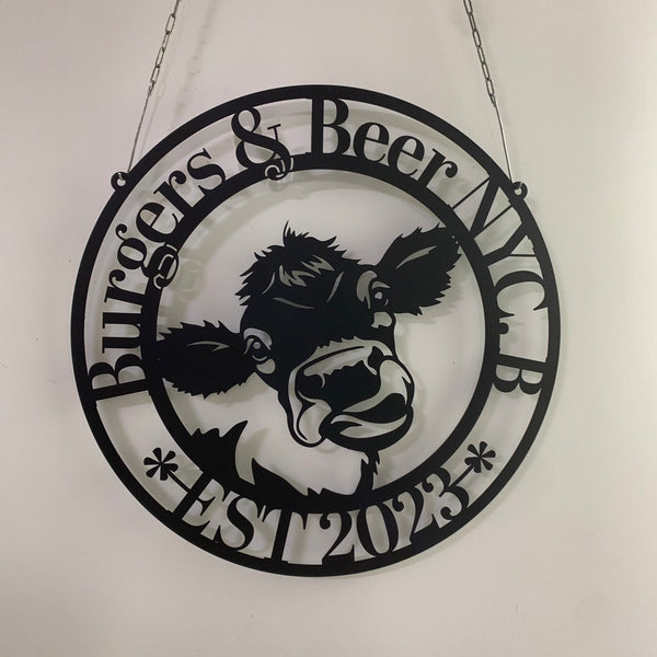 Personalized Cow Metal Farm Sign, Cow Ranch Farm Metal Sign, Custom Cow Cattle Metal Wall Art, Cow Metal Farmhouse Sign Decor