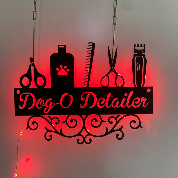 Personalized Pet Grooming Metal Wall Art With Led Lights, Custom Pet Salon Metal Name Sign, Pet Grooming Service Metal Wall Led Sign Decor