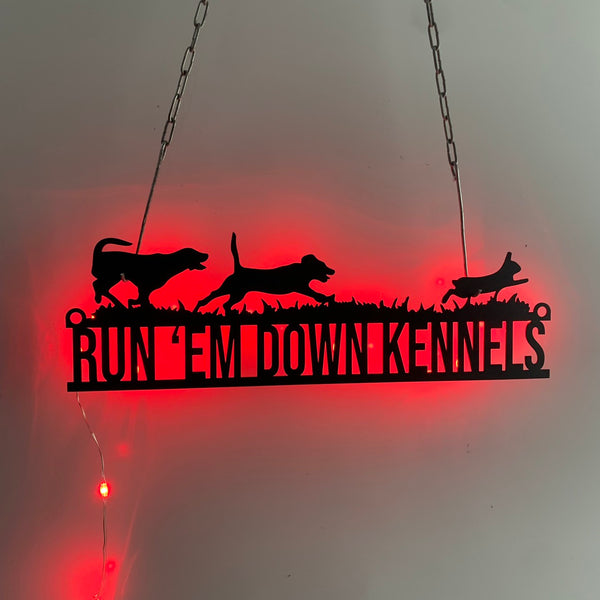 Custom Dog Chasing Rabbit Metal Wall Art Led Lights, Personalized Dog Hunting Rabbit Metal Name Sign, Custom Hound Metal Sign, Dog Hunter Metal Sign