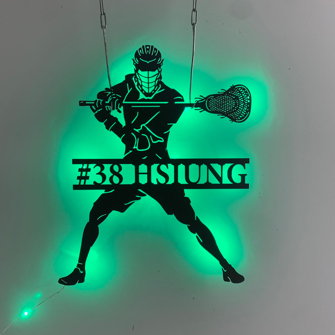 Custom Lacrosse Metal Wall Art With Led Lights, Personalized Lacrosse Player Name & Number Metal Sign, Lacrosse Sport Metal Wall Led Decor