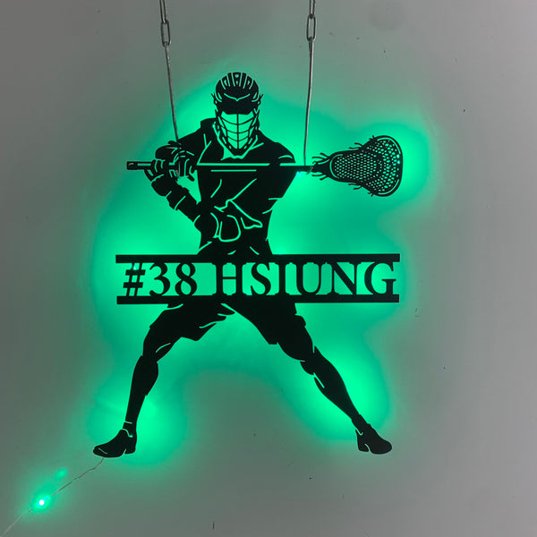 Custom Lacrosse Metal Wall Art With Led Lights, Personalized Lacrosse Player Name & Number Metal Sign, Lacrosse Sport Metal Wall Led Decor