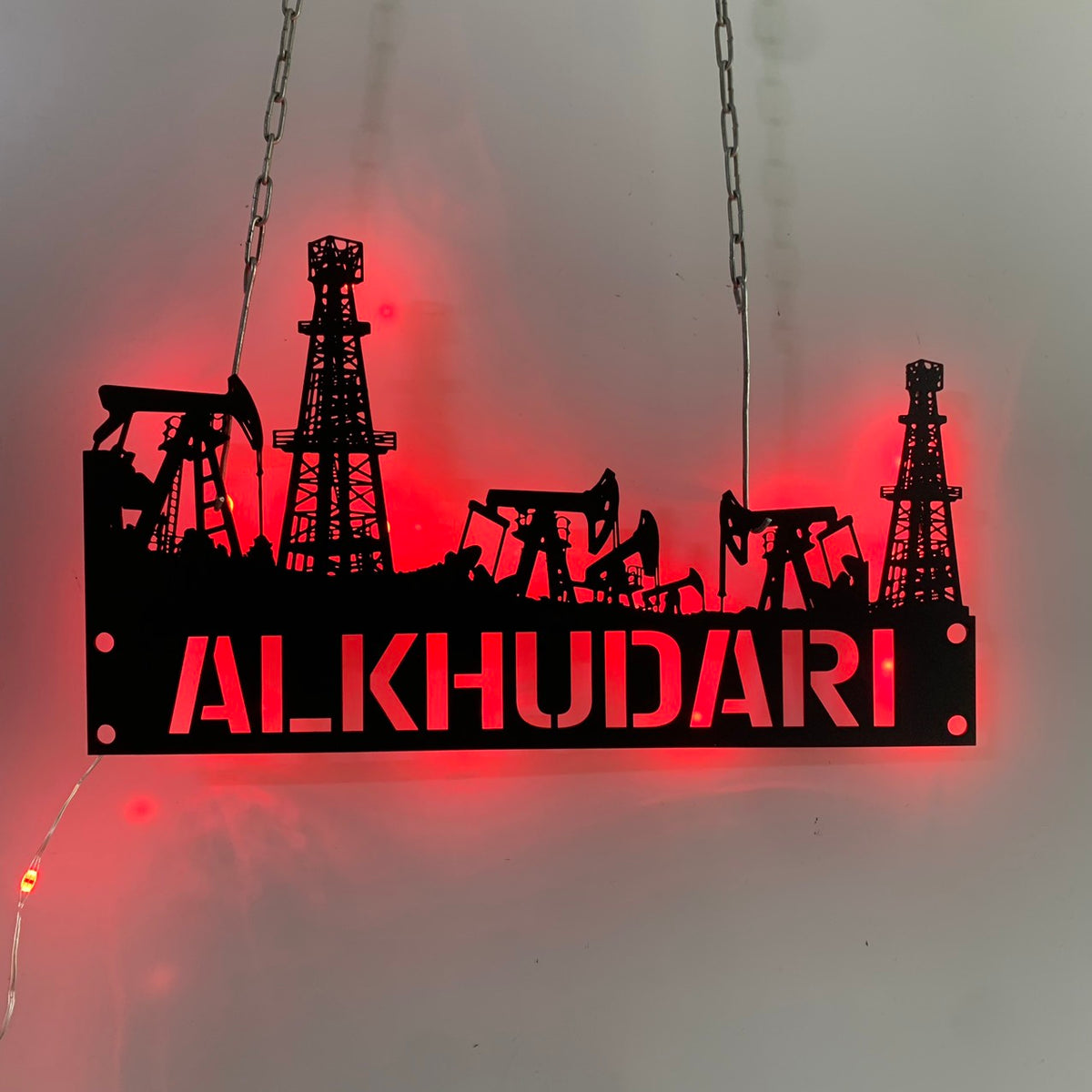 Oil Rig Personalised Personalized Oil Field Metal Wall Art Led Light, Custom Offshore Oil R ...