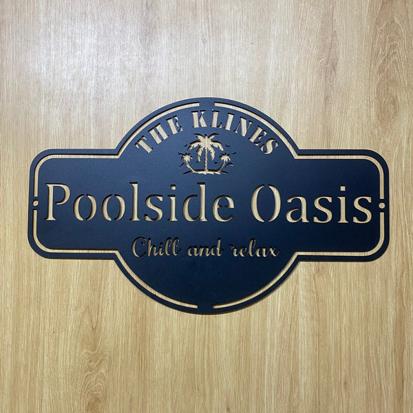 Personalized Poolside Oasis Metal Wall Art, Custom Welcome Poolside Bar Metal Sign, Poolside Patio Metal Wall Hanging, Patio Backyard Metal Decor