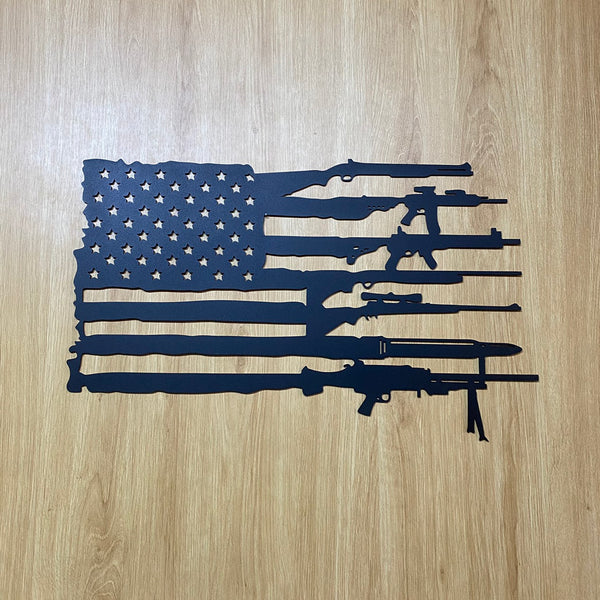 American Flag With Gun Metal Wall Art, Second Amendment 2nd Flag Metal Sign, 4th Of July Patriotic Gun Metal Wall Decor, Military Gun Metal Sign