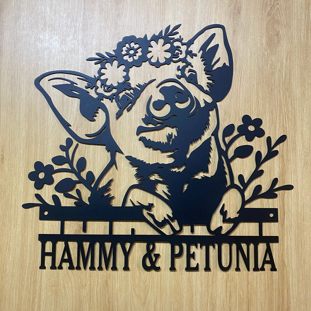 Custom Pig Farmhouse Metal Sign, Floral Pig Barn Farm Metal Hanging, Personalized Cattle Pig Metal Farm Sign, Farm Animal Pig Monogram Metal Sign