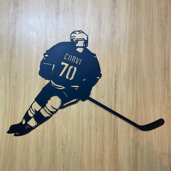 Custom Hockey Player Metal Wall Art, Personalized Ice Hockey Player Metal Name Sign, Hockey Lover Metal Wall Sign, Hockey Sport Kids Room Metal Decor
