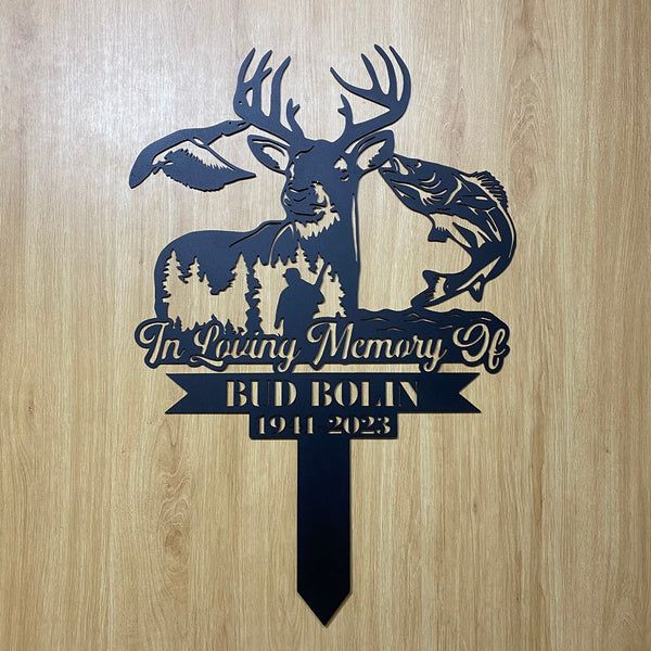 Custom Hunter Memorial Metal Garden Stake, Personalized Hunter Metal Grave Marker, Deer Duck Fish Hunter Remembrance Sign, Hunter Loss Metal Stake