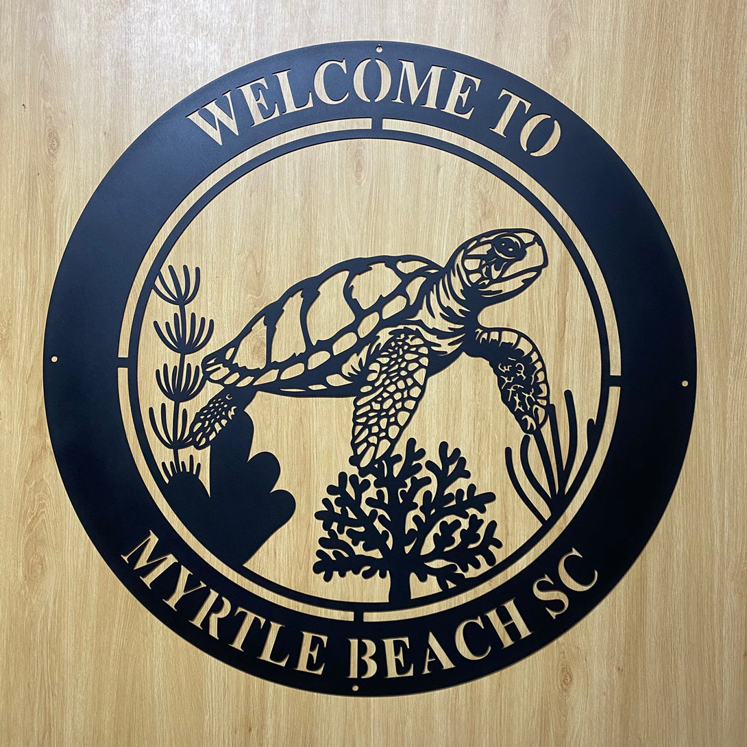Personalized Sea Turtle Metal Name Sign, Custom Sea Turtle Monogram Metal Wall Art, Coral Sea Turtle Lake House Metal Wall Decor, Turtle Beach Sign