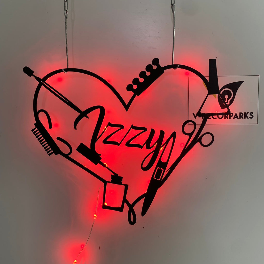 Personalized Makeup Beauty Salon Metal Wall Art Led Lights, Custom Makeup Artist Metal Name Sign, Make Up Beauty Hair Salon Metal Wall Sign Decor