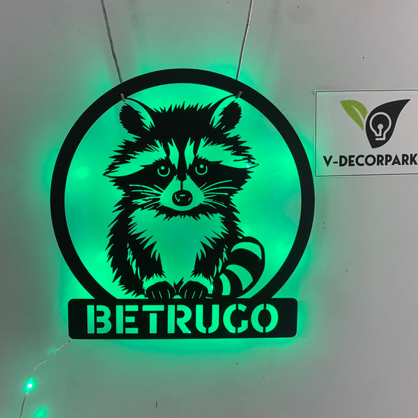 Custom Baby Raccoon Metal Wall Art Led Lights, Personalized Raccoon Metal Name Sign, Cute Raccoon Metal Wall Sign Decor, Funny Raccoon Wall Hanging