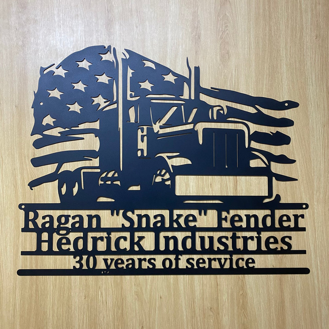 Custom Us Flag Semi Truck Metal Wall Art, Personalized Semi Truck Driver Metal Name Sign, Us Truck Garage Man Cave Metal Wall Sign Decor
