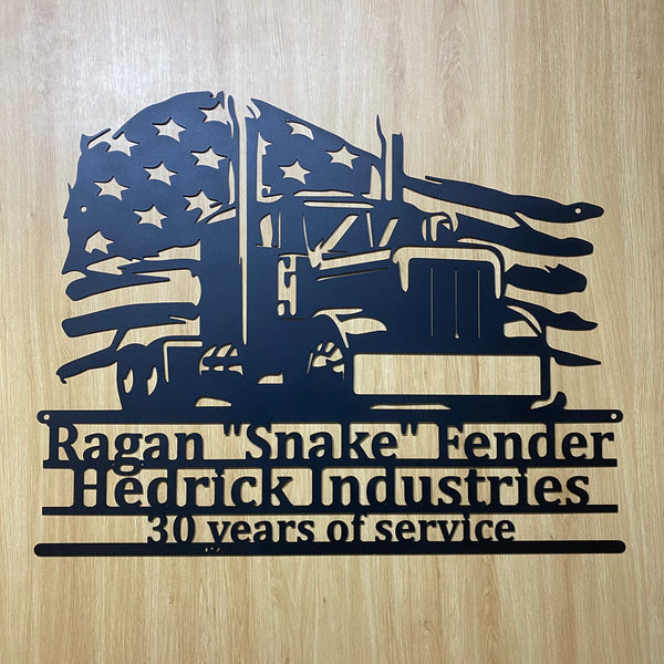 Custom Us Flag Semi Truck Metal Wall Art, Personalized Semi Truck Driver Metal Name Sign, Us Truck Garage Man Cave Metal Wall Sign Decor