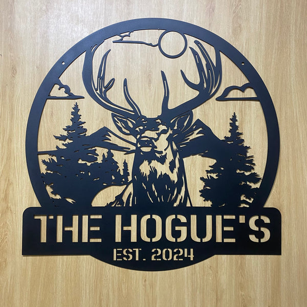 Personalized Family Name Deer Forest Metal Sign, Mountain Deer Metal Wall Art, Custom Metal Deer Hunting Sign, Man Cave Deer Metal Name Sign