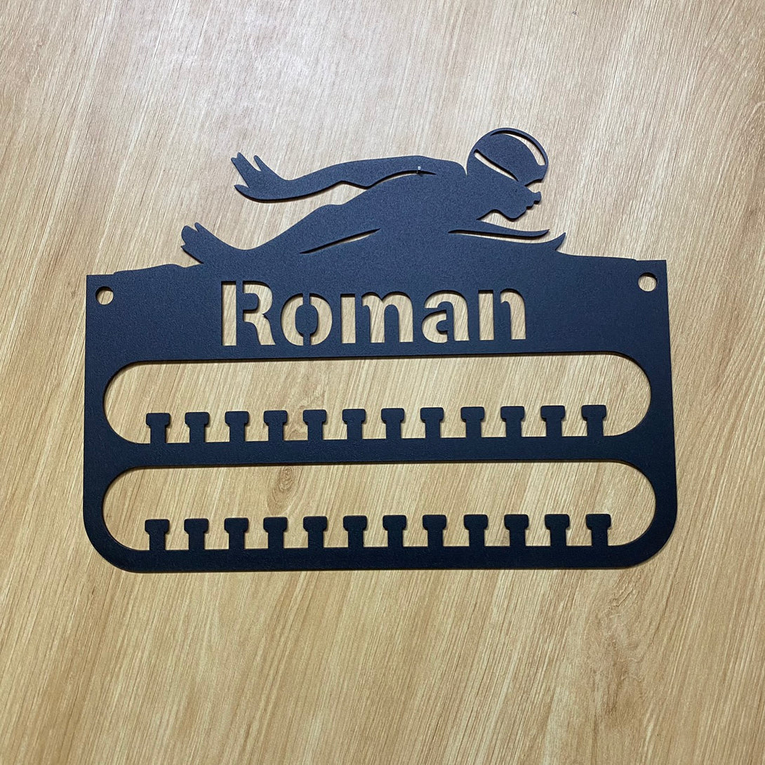 Custom Swimming Sports Medal Hanger, Personalized Swimmer Name Medal Hanger, Swimming Medal Holder Display Rack For Awards And Ribbons