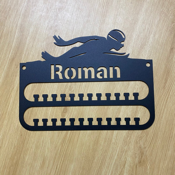 Custom Swimming Sports Medal Hanger, Personalized Swimmer Name Medal Hanger, Swimming Medal Holder Display Rack For Awards And Ribbons