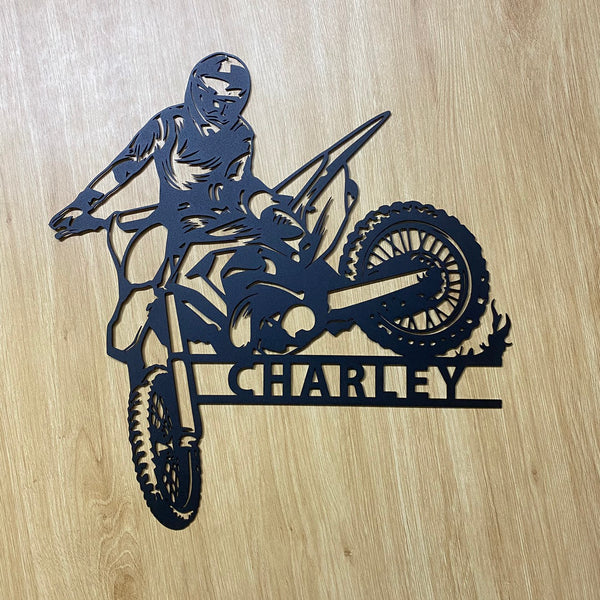 Custom Motocross Biker Metal Wall Art, Dirt Bike Garage Metal Wall Sign, Personalized Biker Metal Name Sign, Motorcycle Garage Man Cave Metal Sign