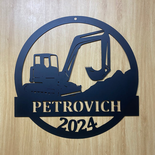 Excavator Loading Truck Metal Wall Art With Custom Text, Personalized Excavator Driver Metal Name Sign, Construction Truck Excavator Metal Sign