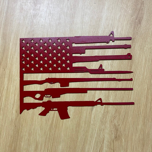 American Flag With Gun Metal Wall Art, 4th Of July Patriotic Gun Metal Wall Decor, Second Amendment 2nd Flag Metal Sign, Military Gun Metal Sign