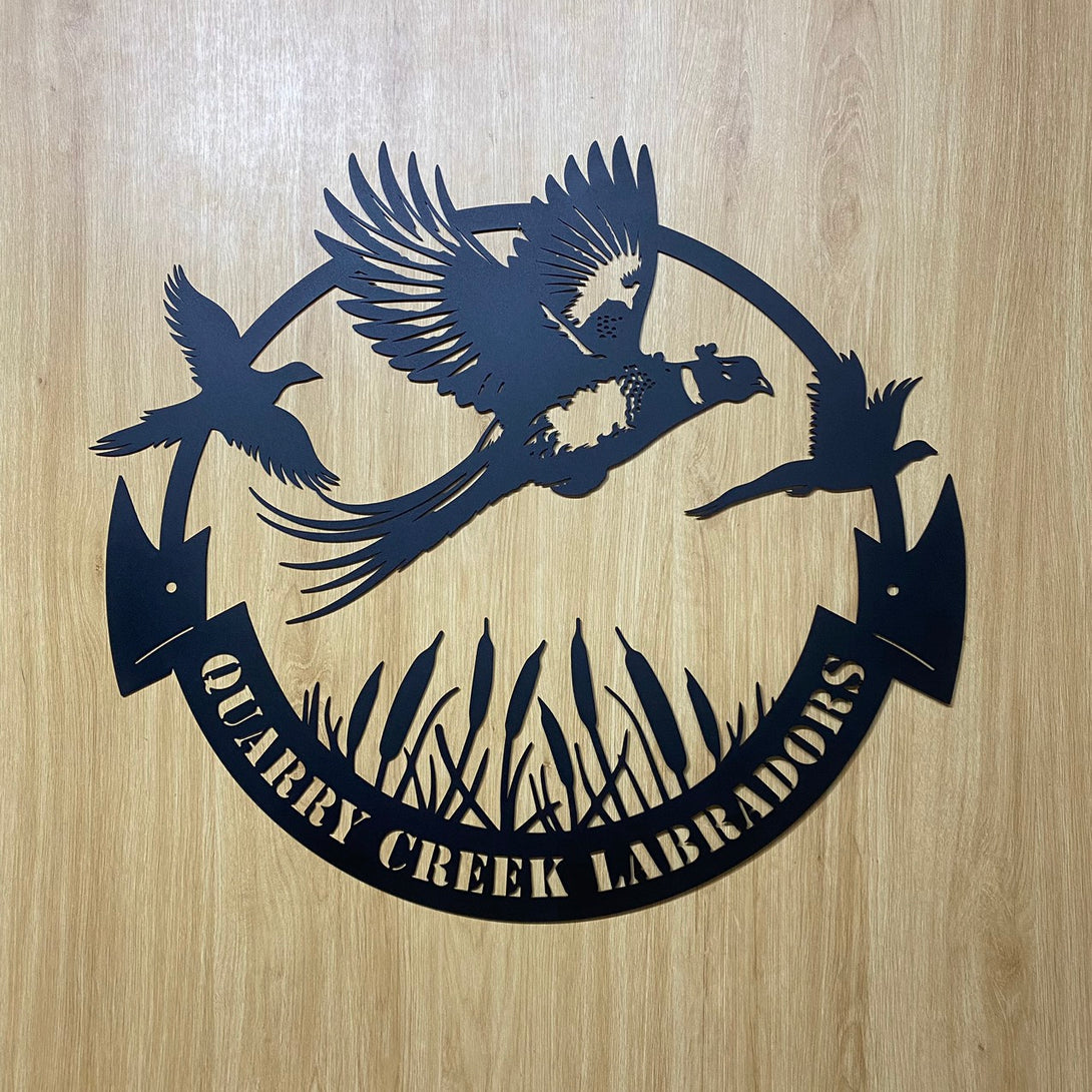 Personalized Pheasants Hunting Metal Sign, Custom Outdoor Bird Hunting Cabin Lodge Metal Wall Decor, Hounds And Hunter Metal Wall Art