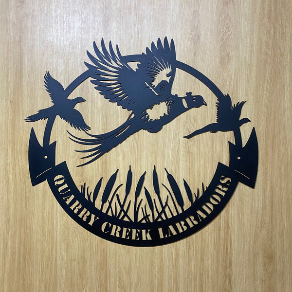 Personalized Pheasants Hunting Metal Sign, Custom Outdoor Bird Hunting Cabin Lodge Metal Wall Decor, Hounds And Hunter Metal Wall Art