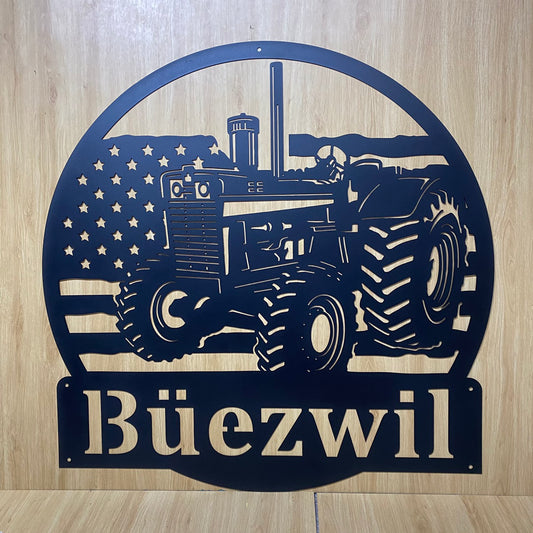 Personalized Us Flag Farm Tractor Metal Name Sign, Custom Farm Tractor Metal Wall Art, Modern Tractor Metal Wall Hanging Decor