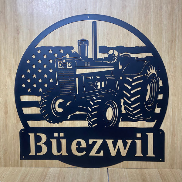 Personalized Us Flag Farm Tractor Metal Name Sign, Custom Farm Tractor Metal Wall Art, Modern Tractor Metal Wall Hanging Decor